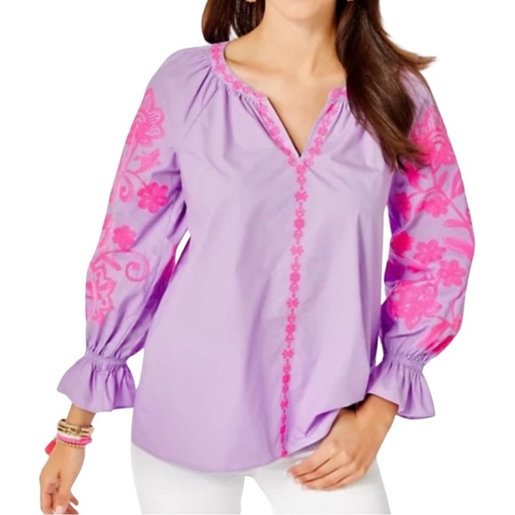 Lilly Pulitzer Tops - Lilly Pulitzer Embroidered Revina Tunic in Purple Iris Size S